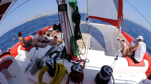 Catamaran Caldera Cruise With Barbecue By Santorini Sailing Awesome Dream Catcher Boat Santorini Catamaran Caldera Cruise With Barbecue By Santorini Sailing Awesome Dream Catcher Boat Santorini