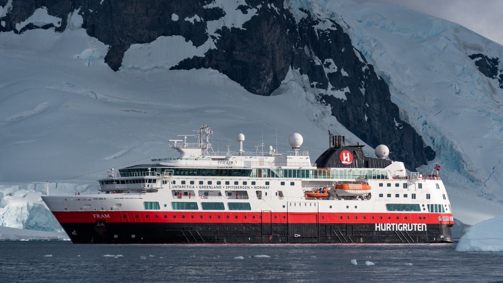 HX Hurtigruten Expeditions MS Fram Navigating Antarctic Glacier Waters