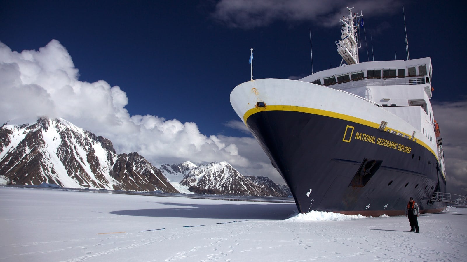 Lindblad National Geographic Explorer Polar Vessel in Antarctic Fast Ice