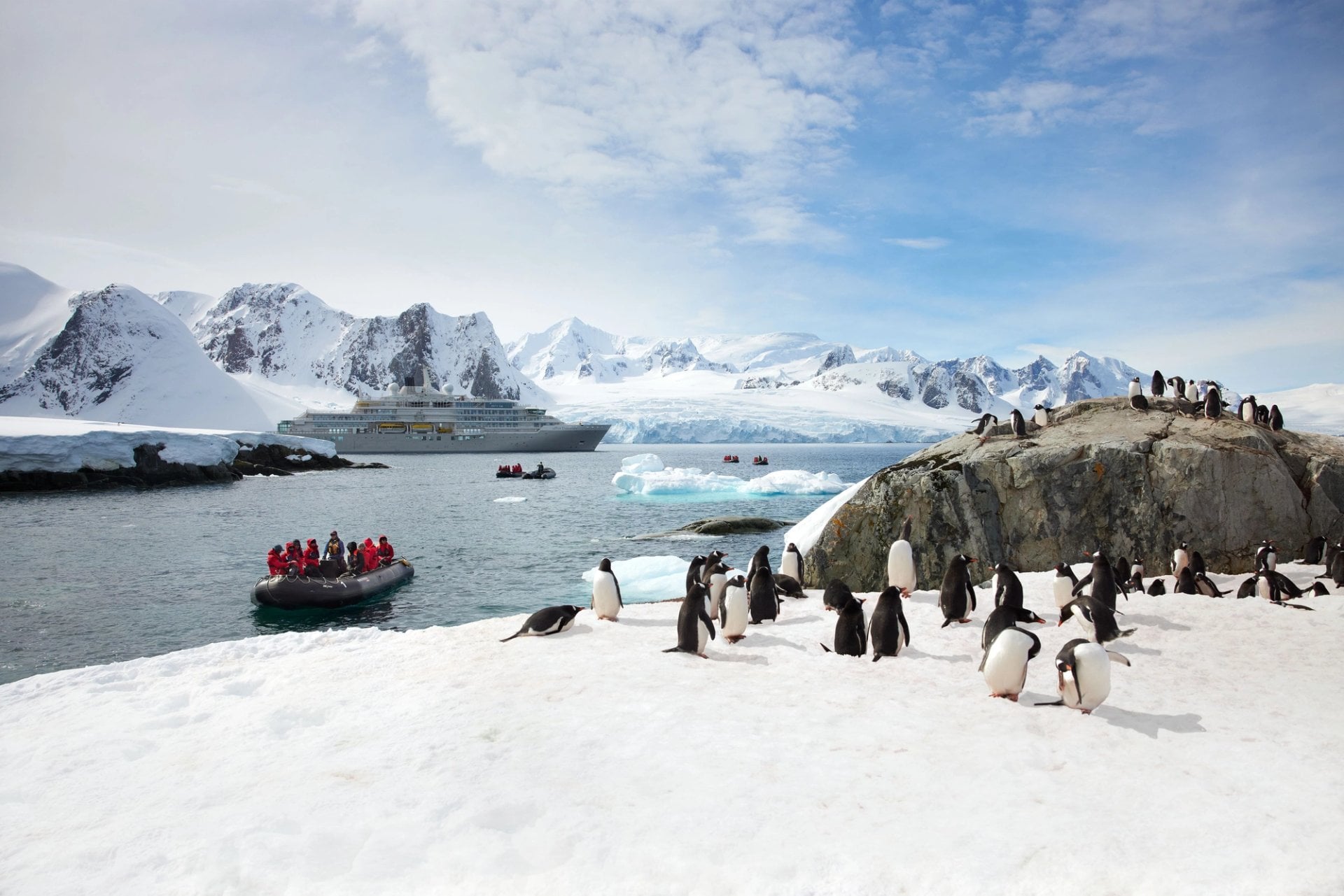 Silversea Silver Endeavour Ultra-Luxury Expedition Ship Navigating Sea Ice in Antarctica