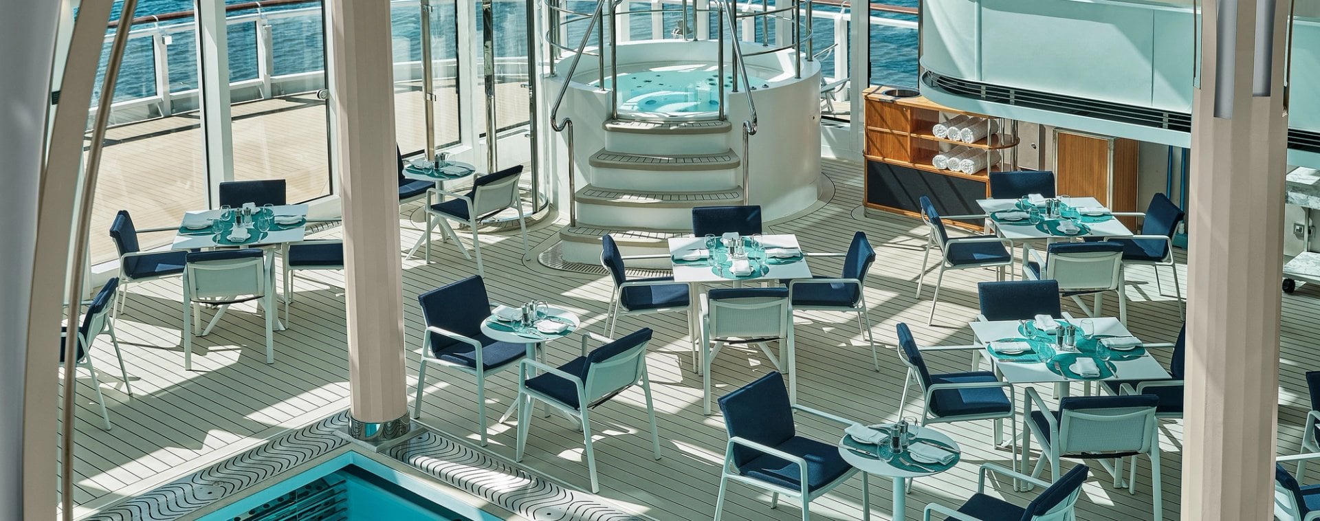 The Grill Solarium Dining Under Two-Story Glass Atrium on Silver Endeavour