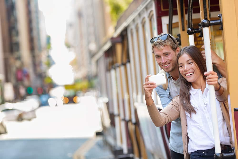 Couple using popular cable car system