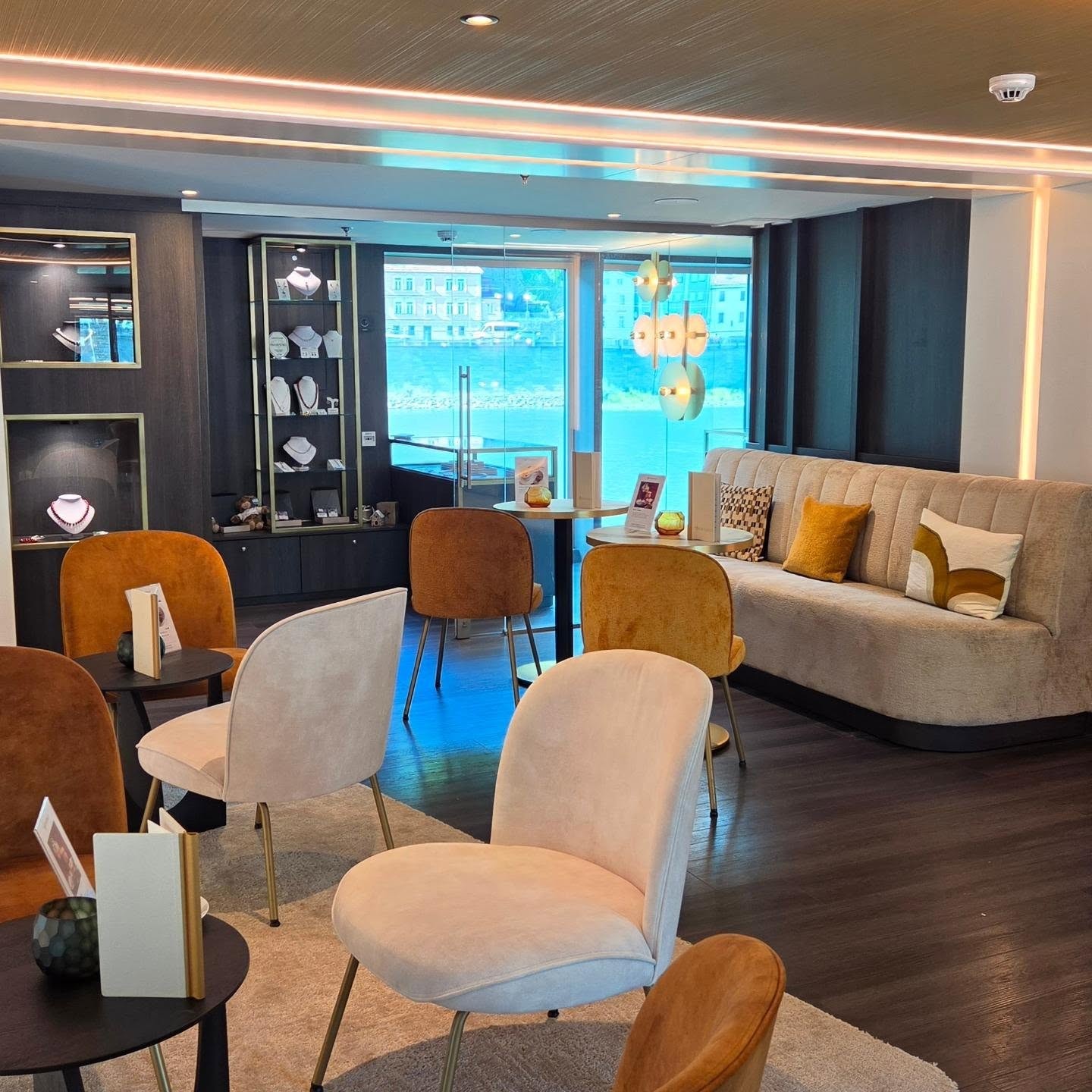 Panorama Bar and Lounge interior aboard Amadeus Nova with floor-to-ceiling river windows