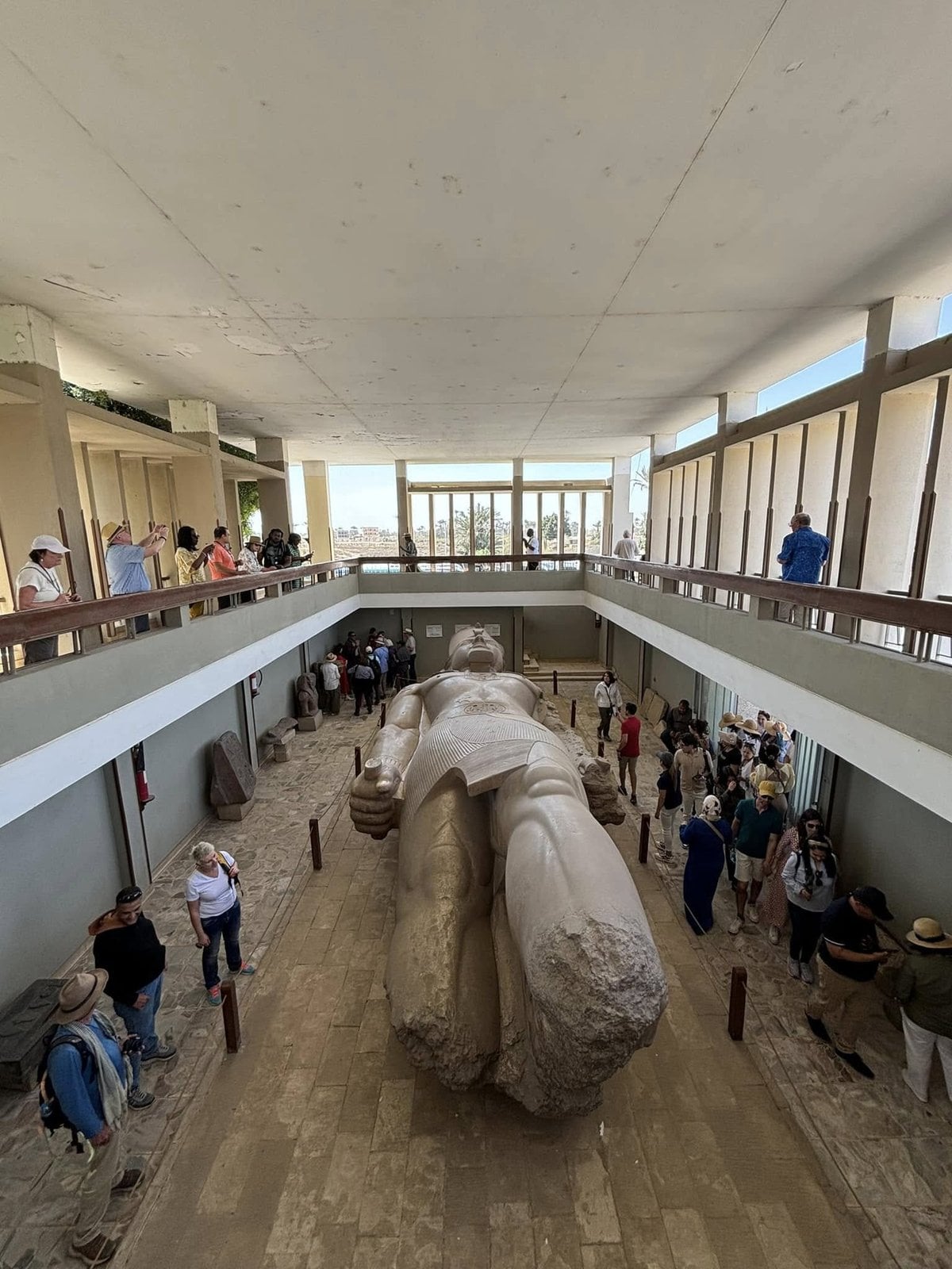 Colossal fallen statue of Pharaoh Ramesses II in Memphis, Egypt