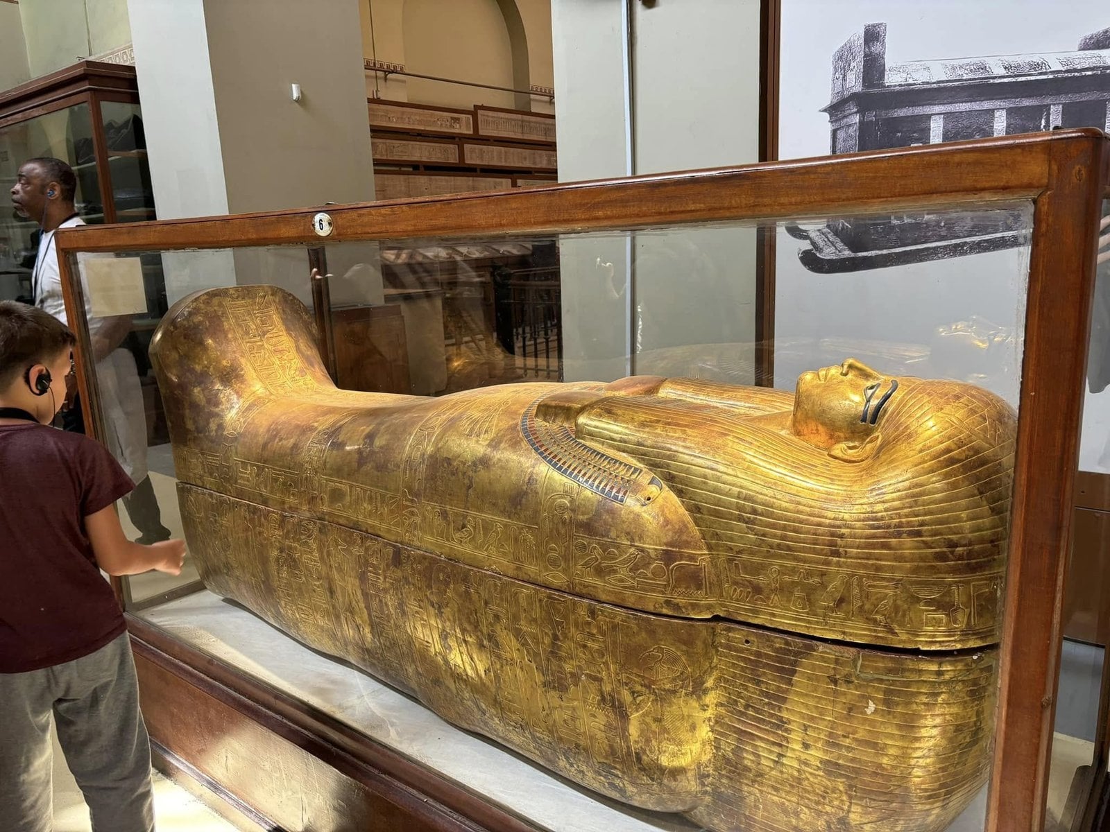 Gilded pharaonic sarcophagus inside the Egyptian Museum in Cairo