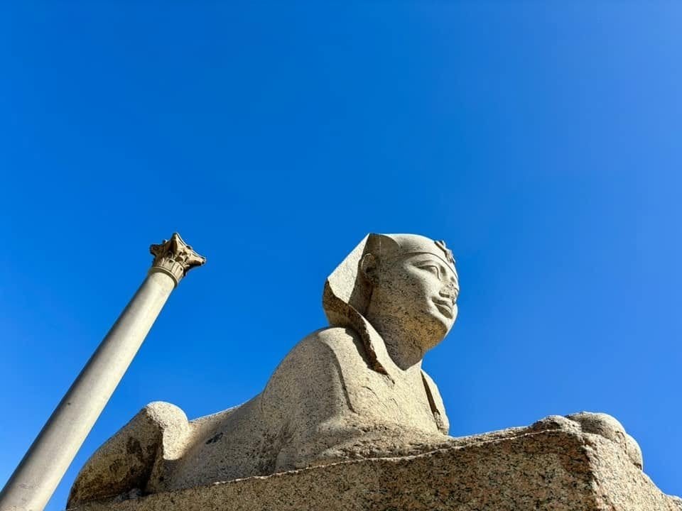 Pompey's Pillar and Roman Sphinx in Alexandria, Egypt