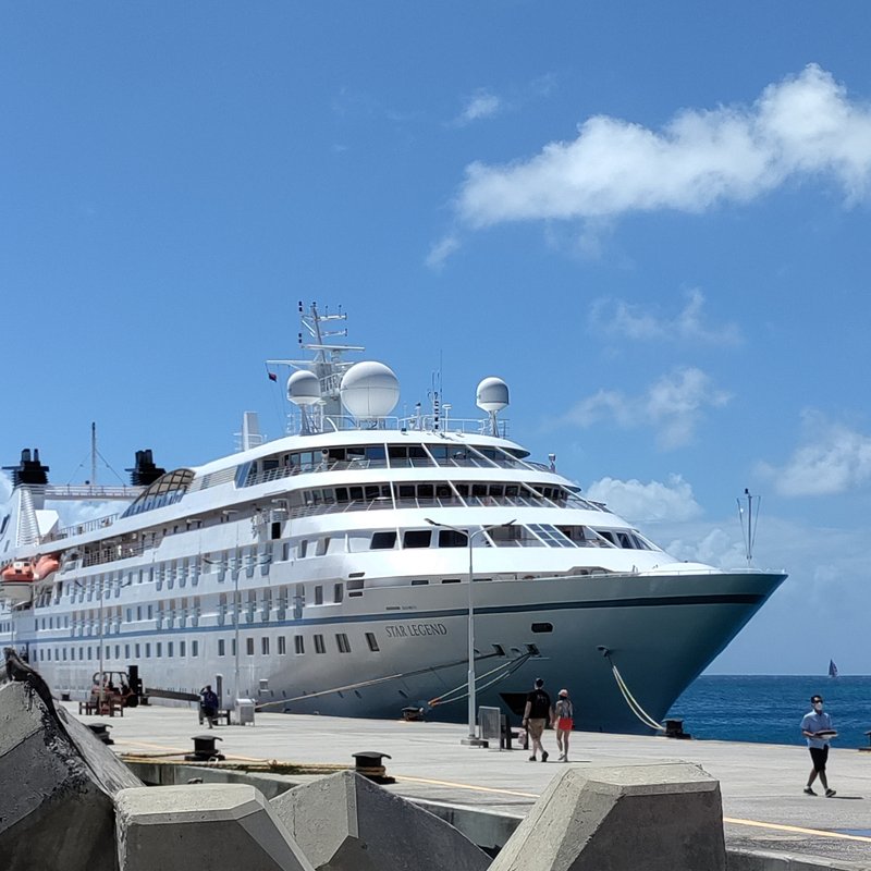 Windstar Star Legend all-suite yacht anchored in the Caribbean waters