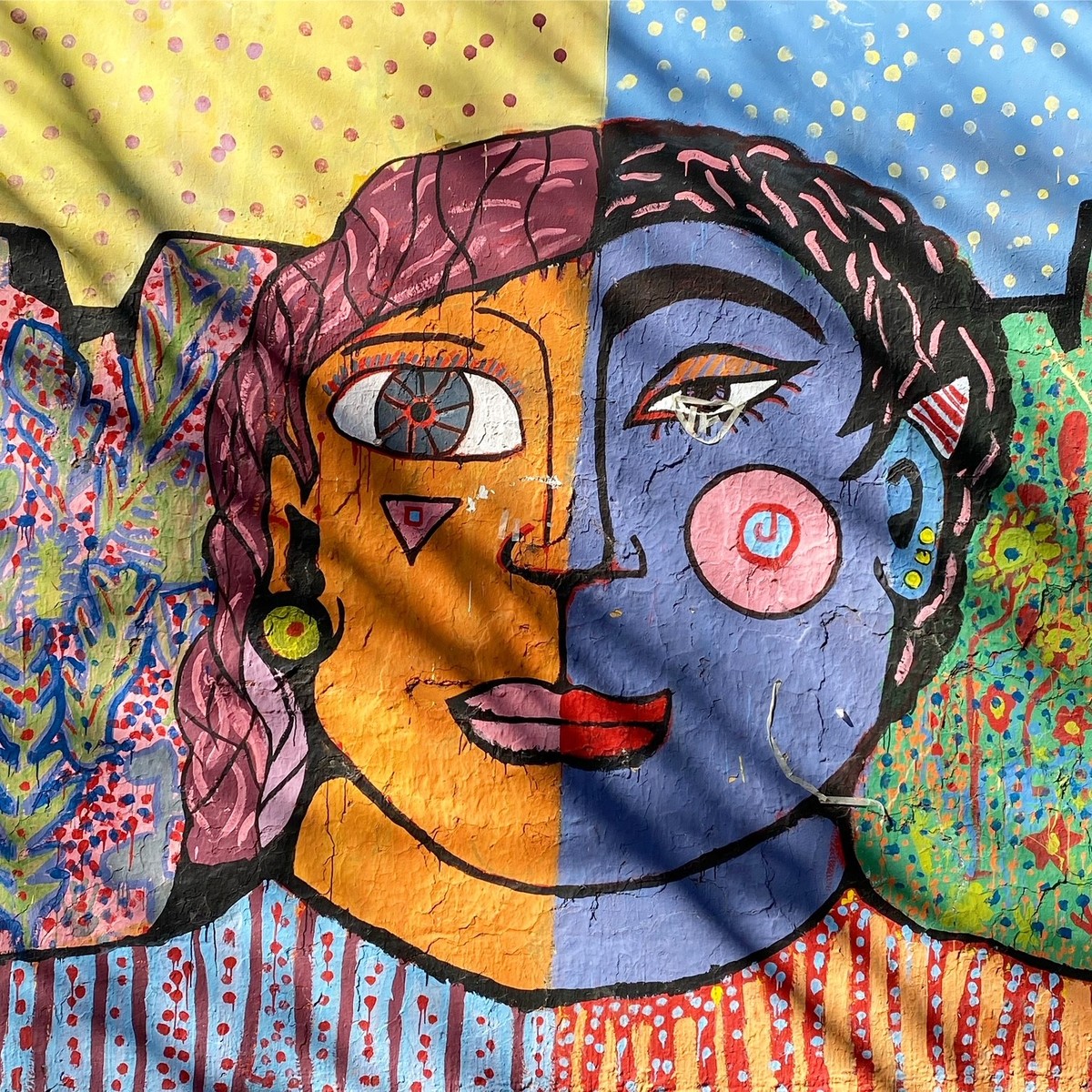 Colorful urban street art and mural in La Boca