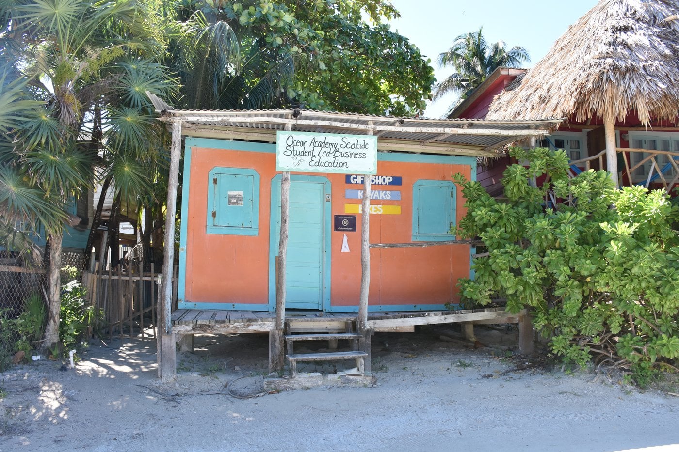 Bicycling through the sandy streets of Caye Caulker with student guides