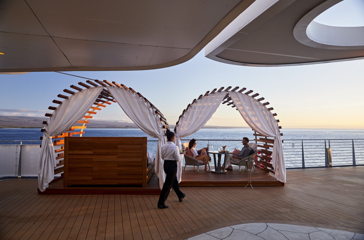 Glamping at sea cabana bed setup on Celebrity Flora top deck