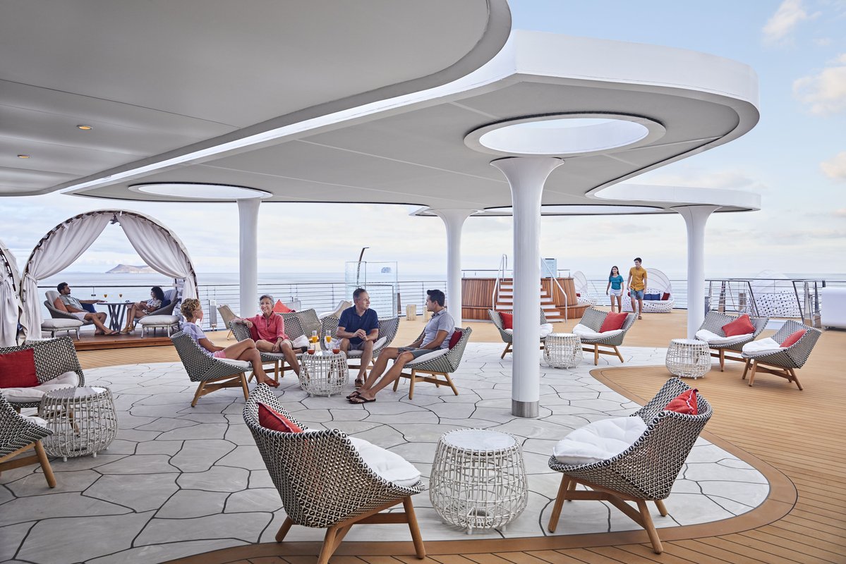 Celebrity Flora open deck lounge and sunset observation space