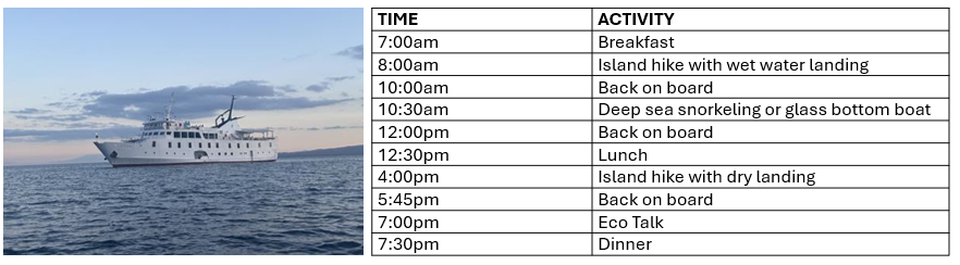 La Pinta Expedition Ship and Daily Itinerary Schedule