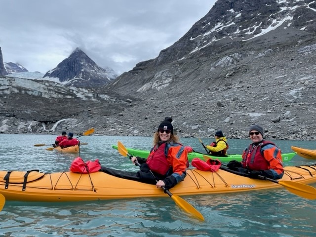 Silversea guests sea kayaking near icebergs in Greenland