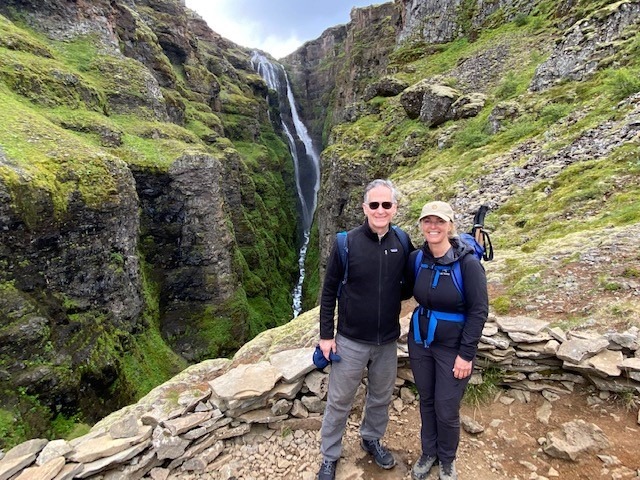 Ignacio Maza with certified Nordic Luxury guide Sigrun on the mountain trail to Glymur Waterfall