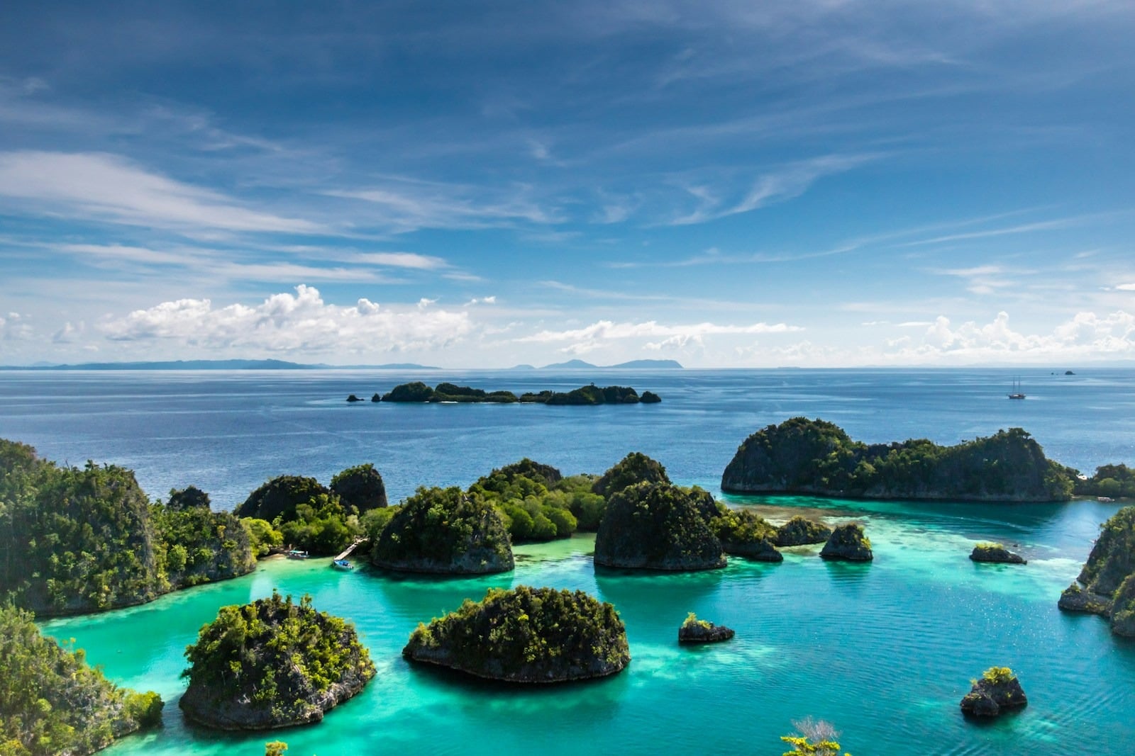Iconic limestone karst islands and emerald lagoons of Pianemo in Raja Ampat
