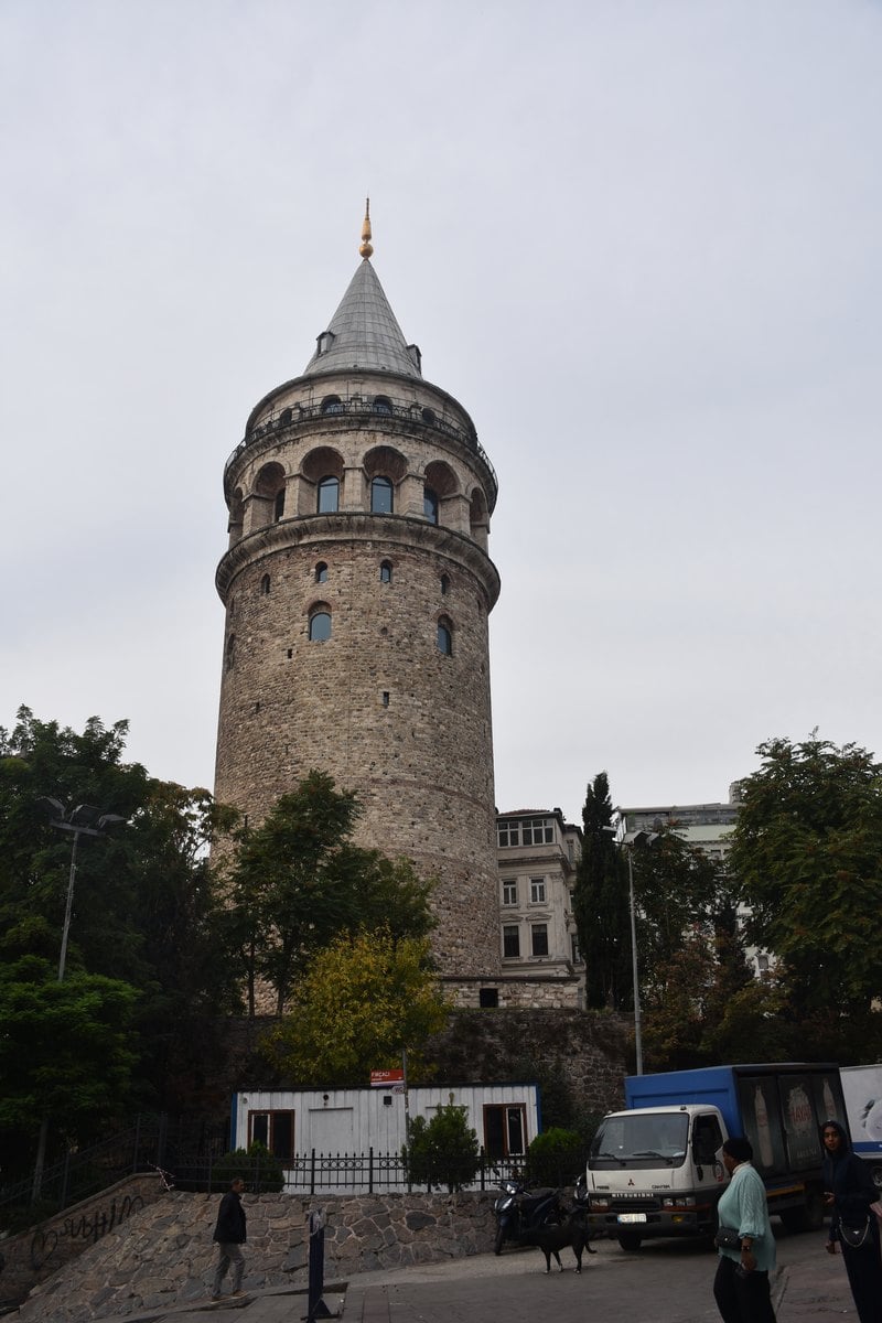 Historic stone facade of the Galata Tower rising above the streets of Karakoy
