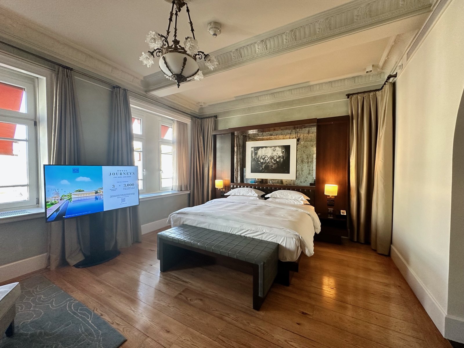 Spacious king bed and residential contemporary furnishings in the spa room at Park Hyatt Istanbul