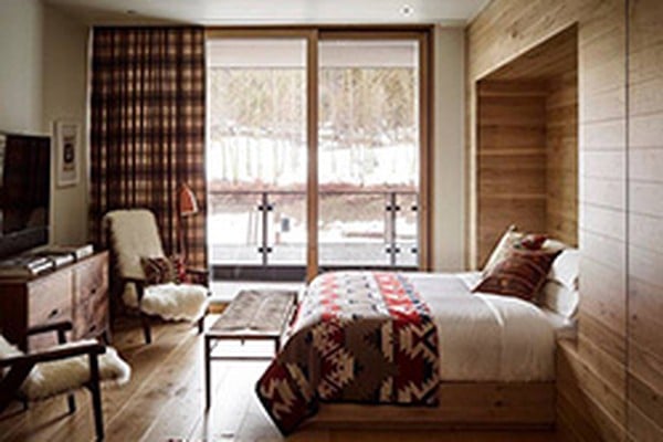 Caldera House master bedroom with alpine decor