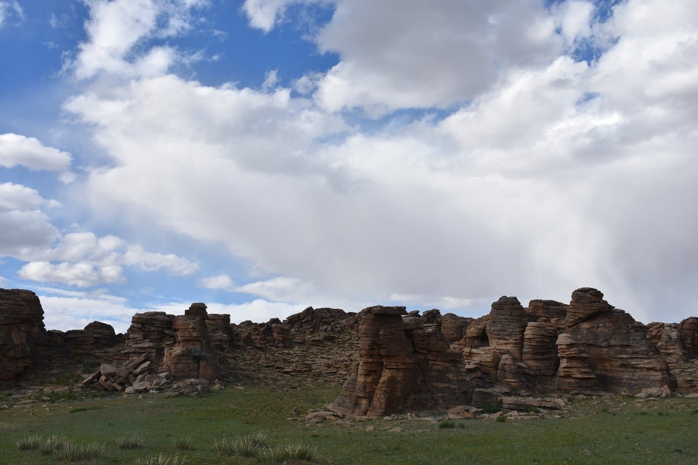 Weathered granite labyrinth rock formations and archaeological dig site