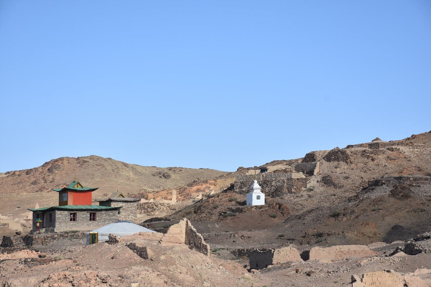 Extensive stone ruins of the 17th-century Ongiin Khiid Buddhist monastery