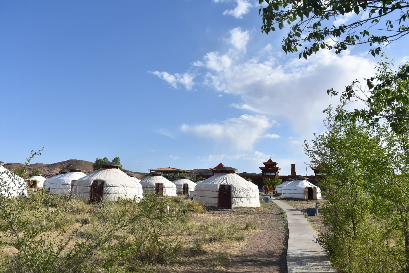 Ger camp set among the desert hills of Ongiin Khiid in the Gobi