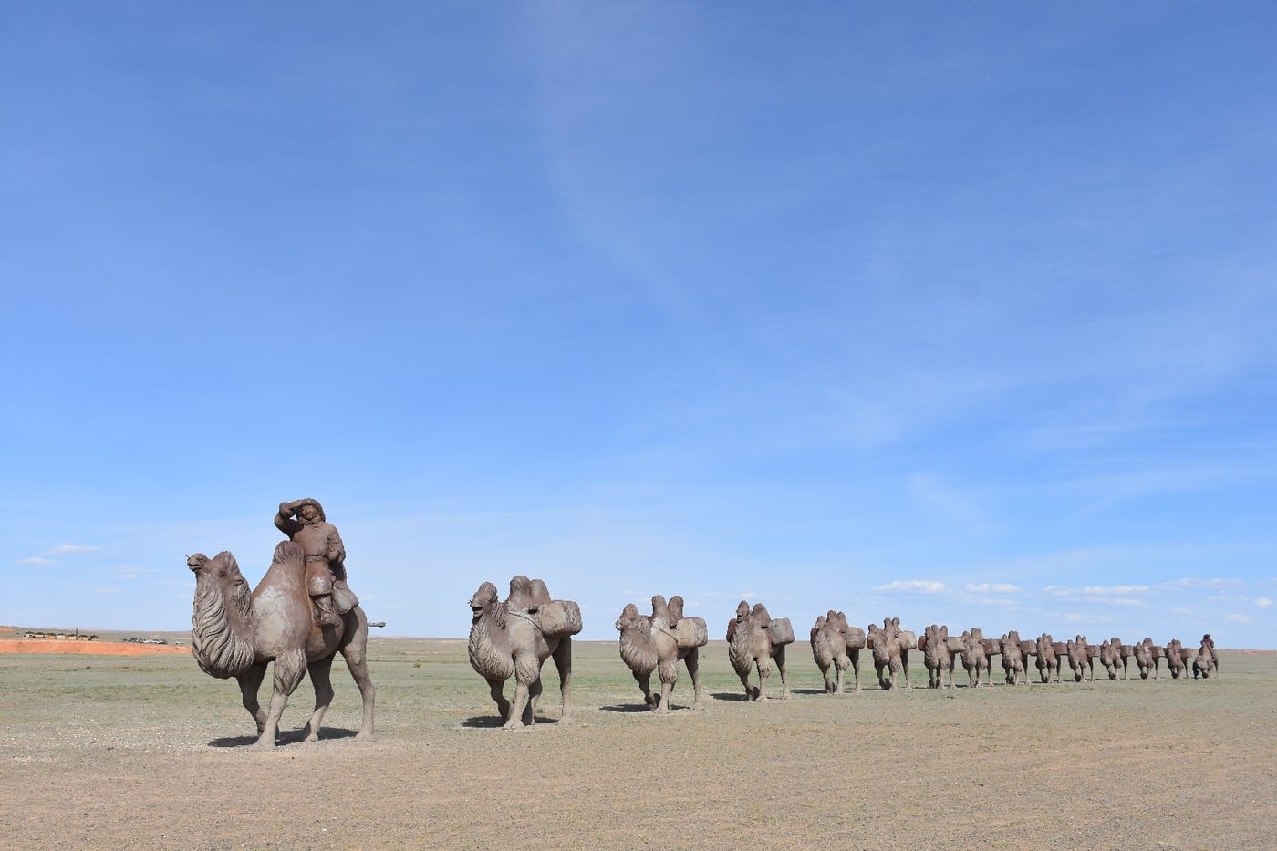 Decorative Silk Road monument standing tall in the Gobi Desert