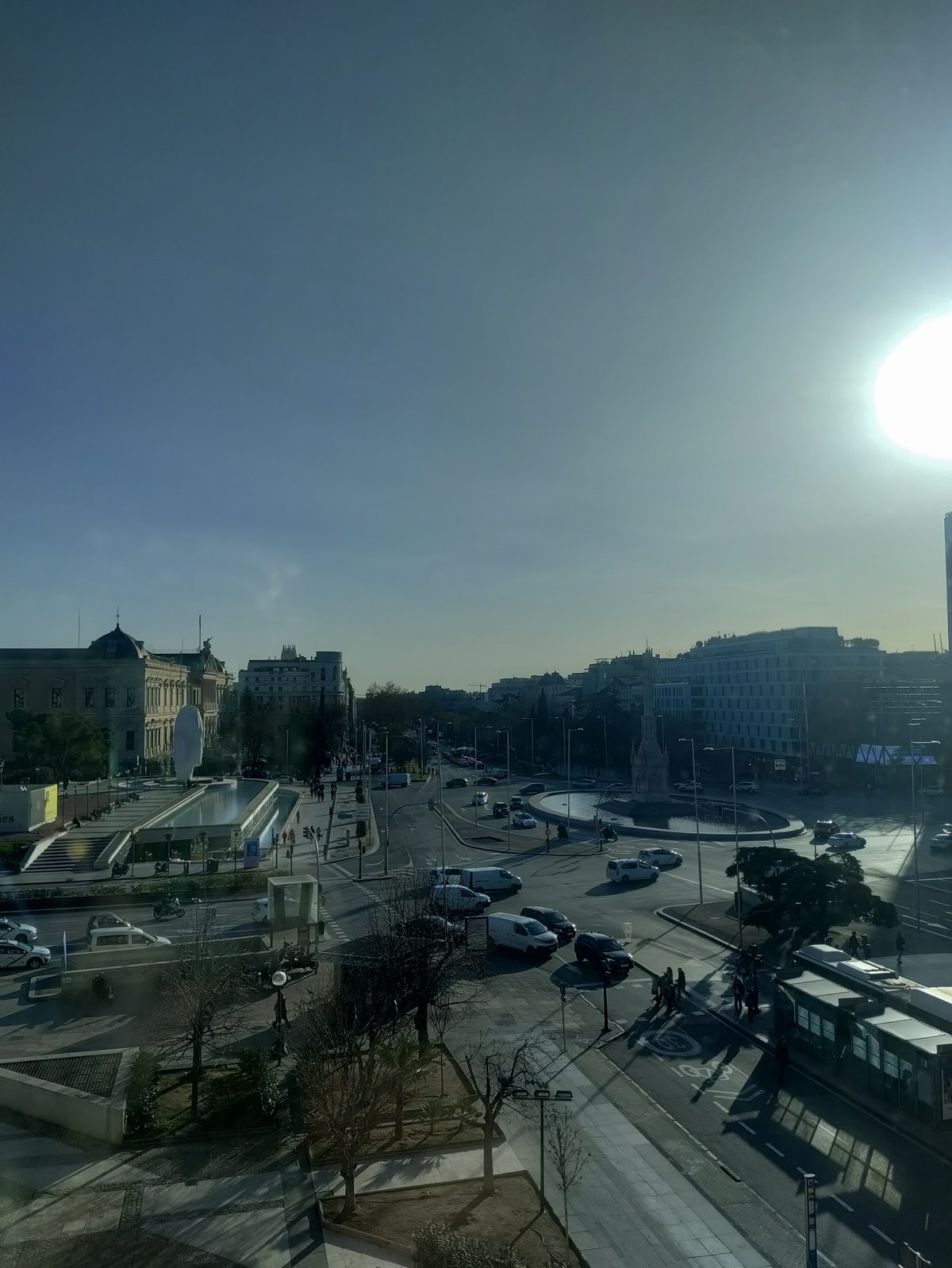 Window view overlooking Plaza de Colon from Hotel Fenix in Madrid