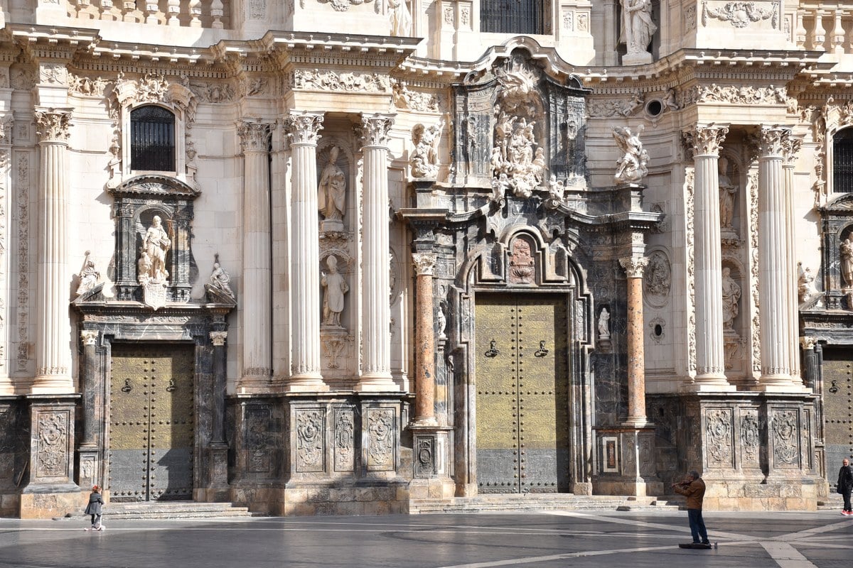 Cathedral of Murcia baroque facade and historic plaza Spain