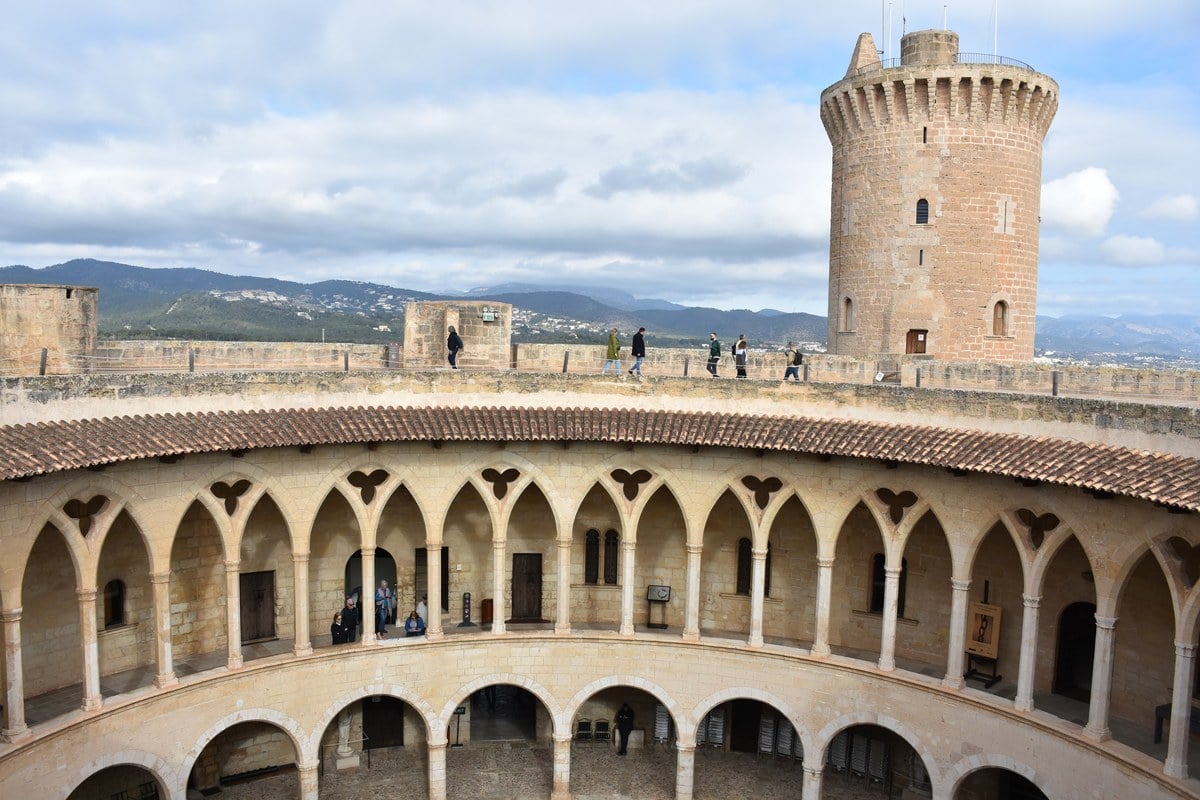 Circular Gothic courtyard of Bellver Castle in Palma de Mallorca Spain