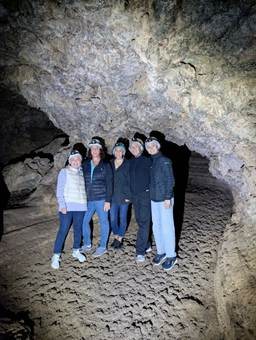 Volcanic rock formations and lava flow textures inside Cueva del Viento