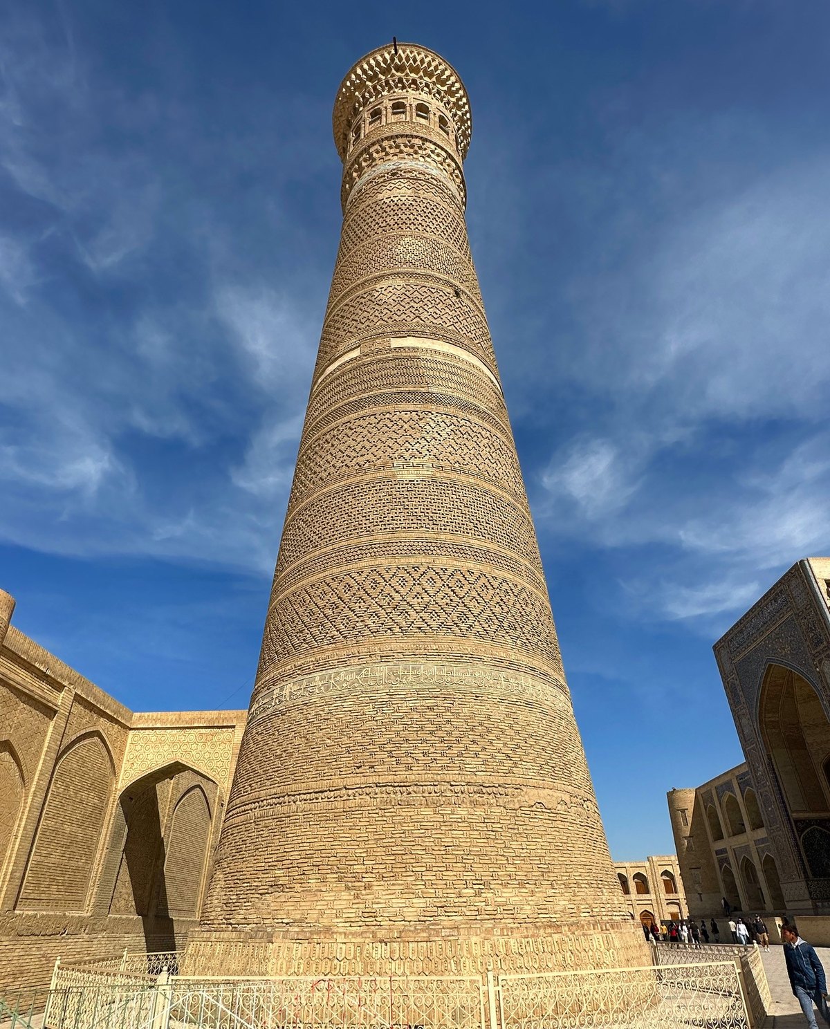 Intricate Karakhanid baked brick patterns on Kalyan Minaret