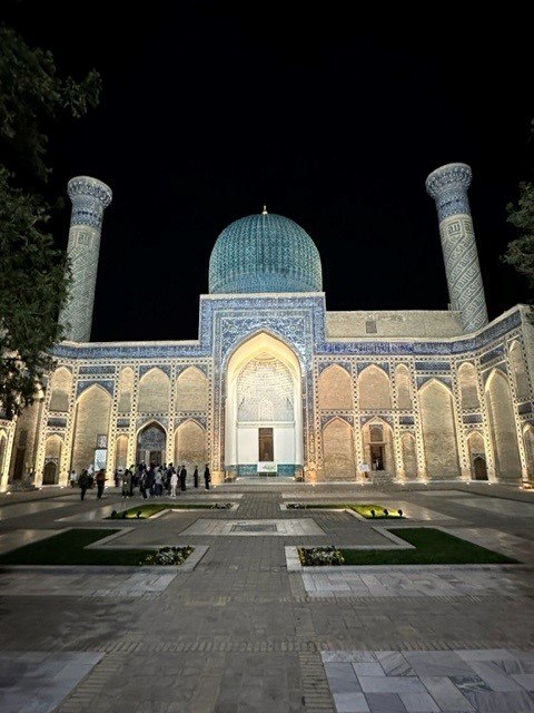Bibi-Khanym Mosque illuminated dramatically at night