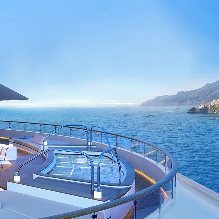 Private oceanfront terrace plunge pool in the Saint Tropez Suite on Four Seasons Yachts