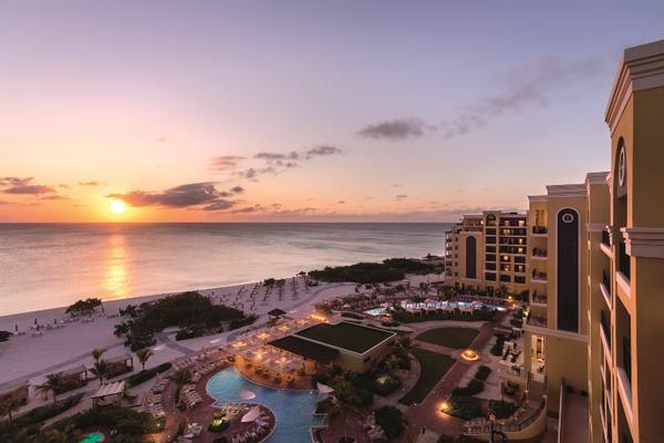 Spectacular Caribbean sunset vista from private balcony at The Ritz-Carlton Aruba