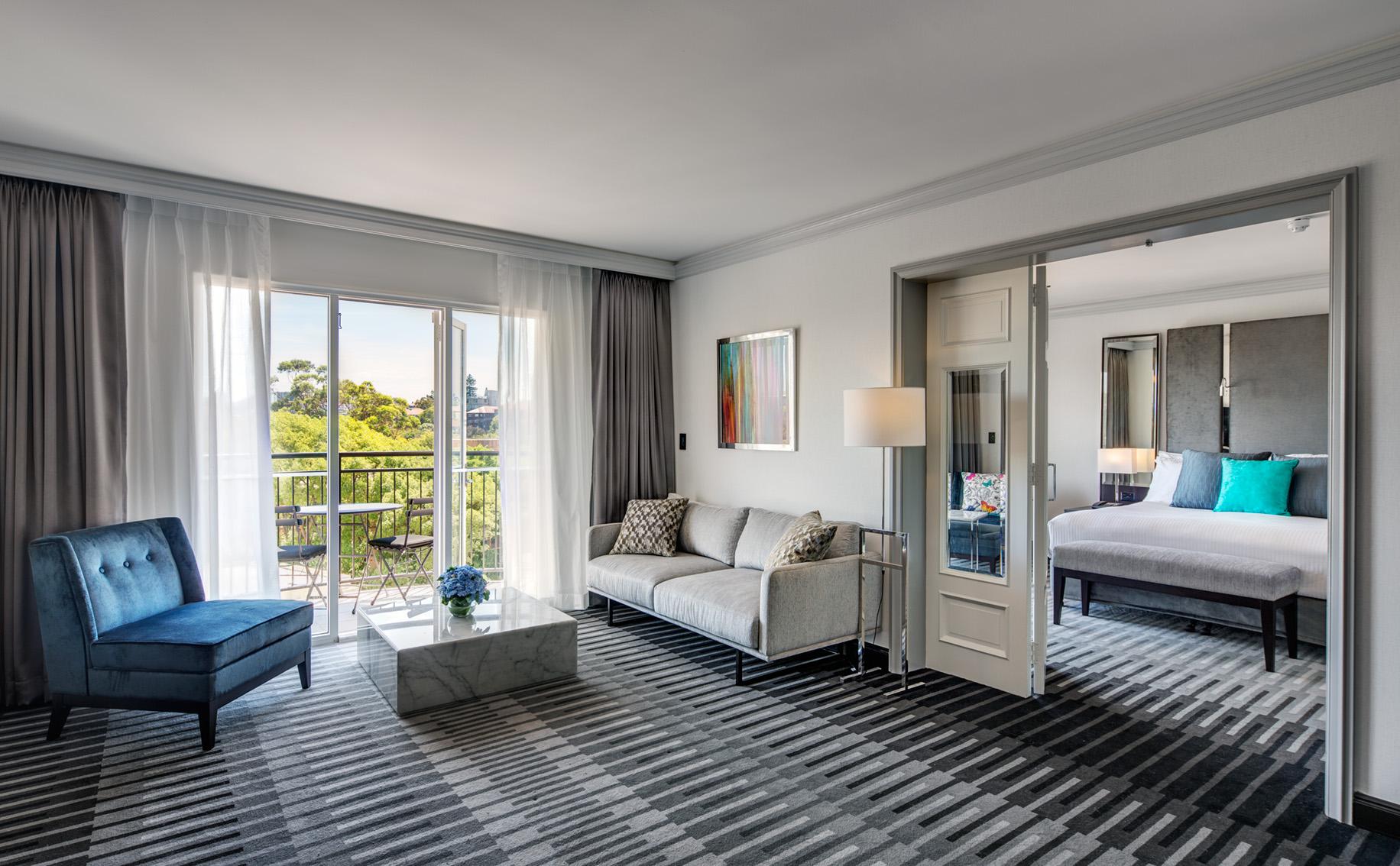 The Double Bay Suite featuring dual private balconies and expansive living salon