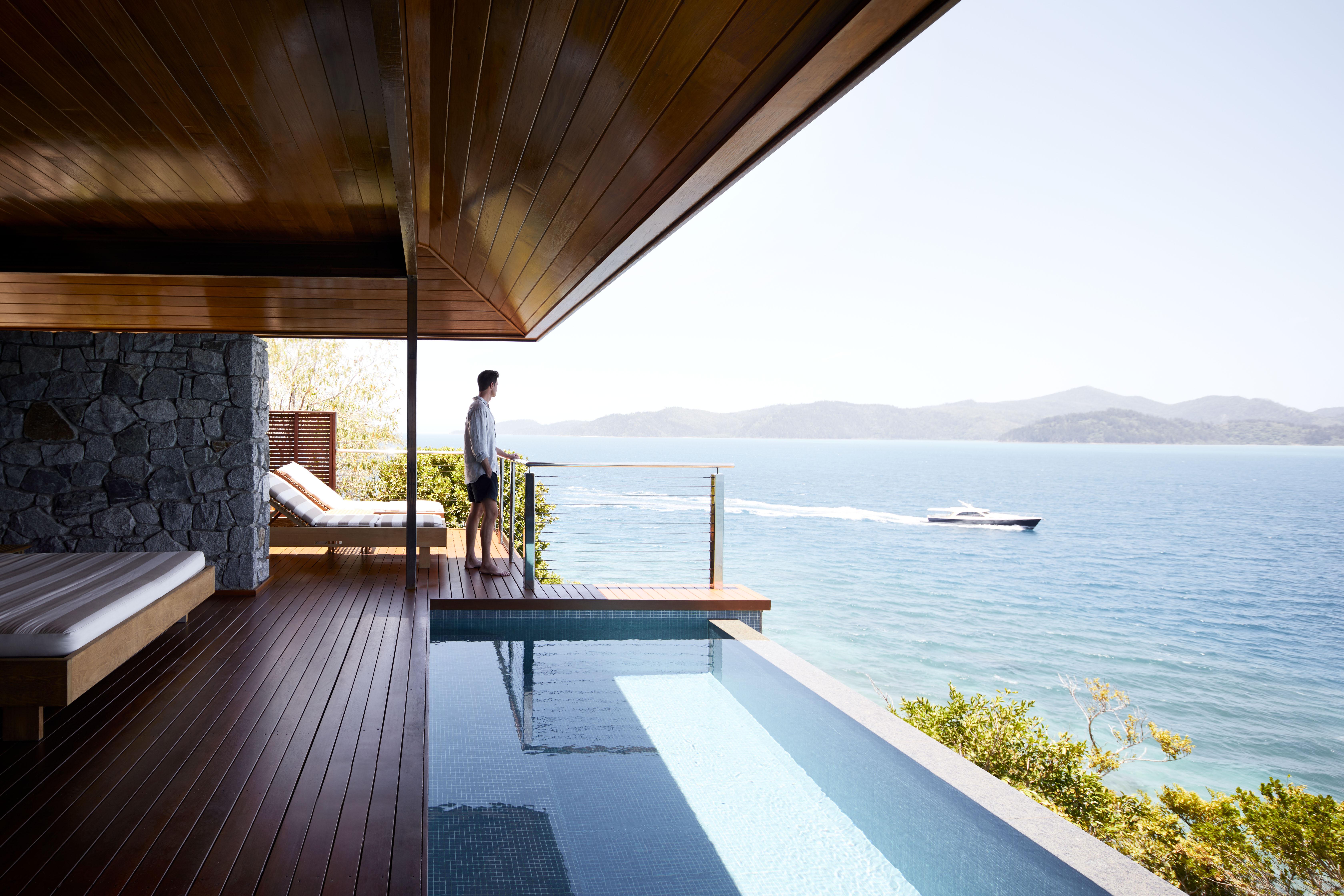 Windward Pavilion private heated infinity plunge pool and expansive sundeck facing the Coral Sea