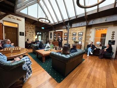 Sequoia Guest Lounge with Fireplace and Panoramic Windows