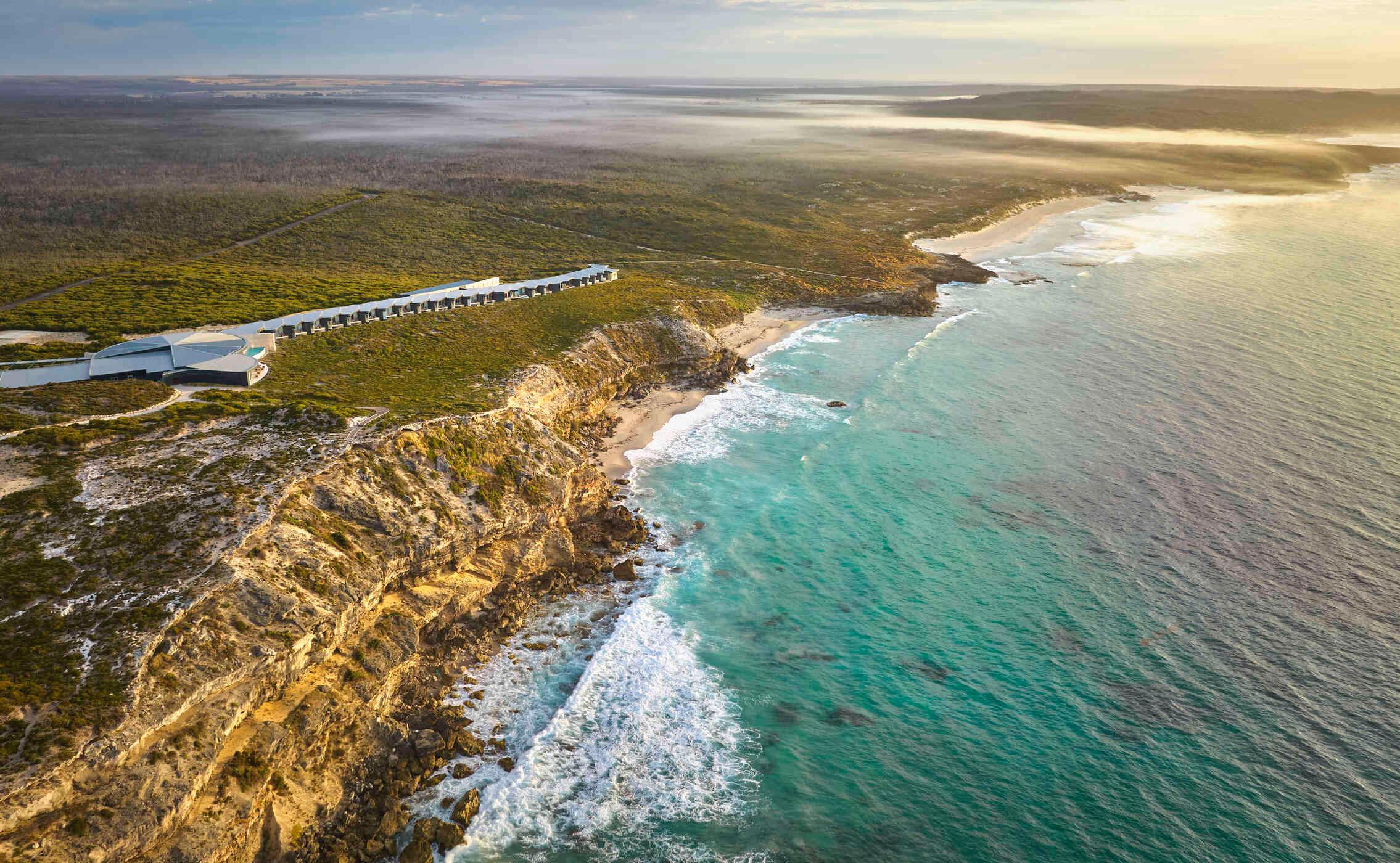 Southern Ocean Lodge clifftop exterior above Hanson Bay