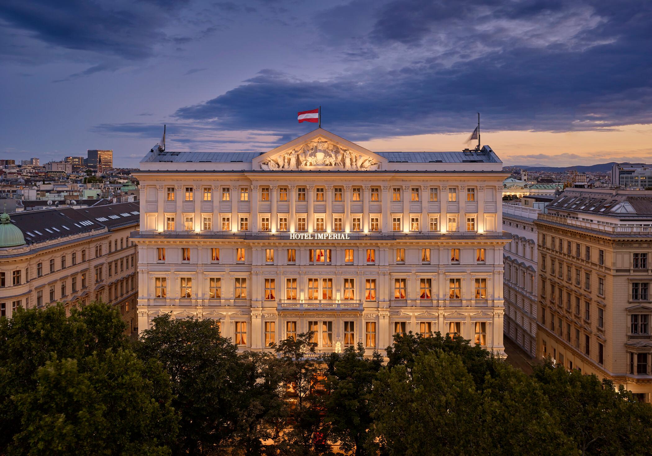 Hotel Imperial Vienna illuminated neo-Renaissance palace facade on Kärntner Ring