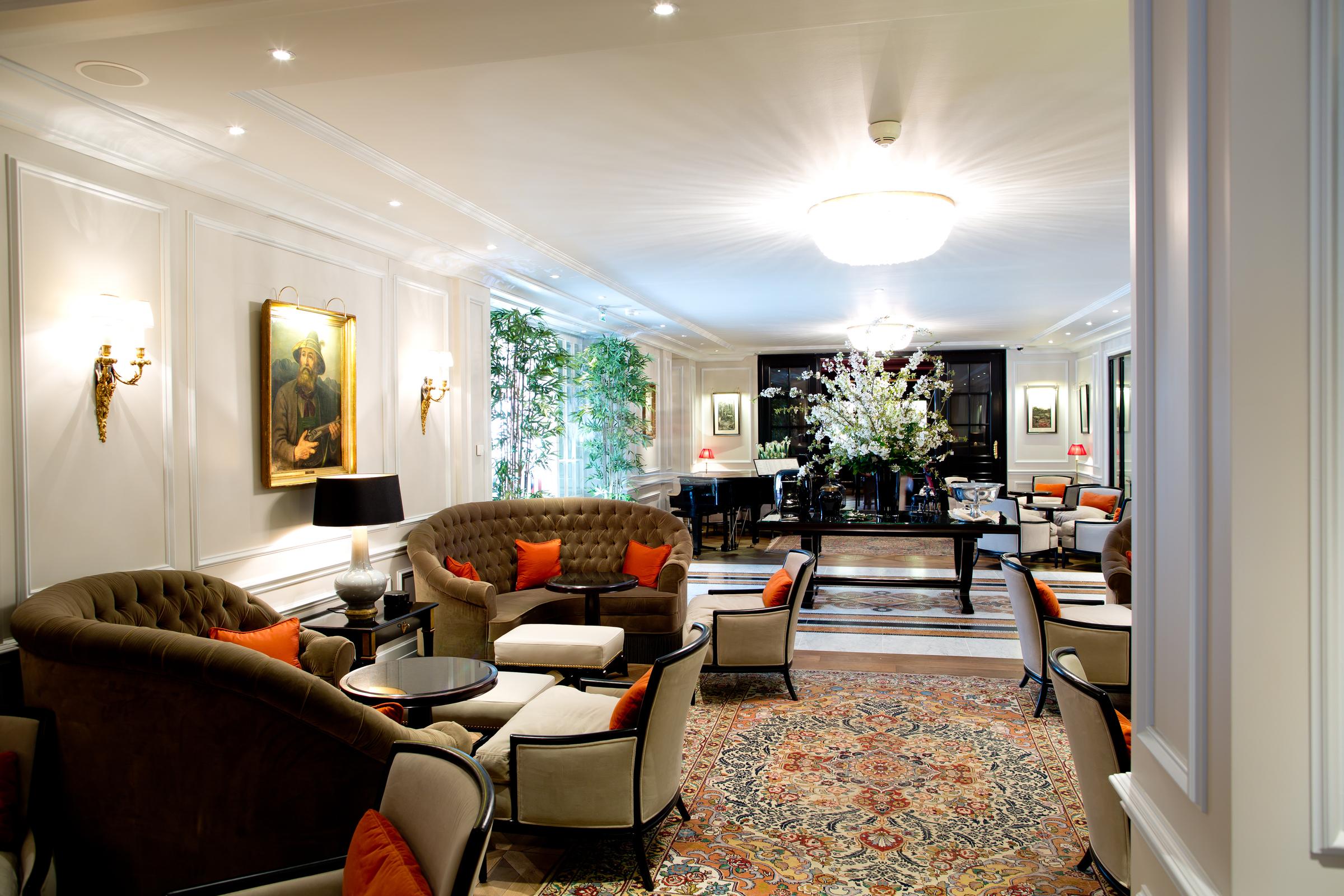Hotel Sacher Salzburg opulent Lobby Lounge with crystal chandeliers and oil paintings