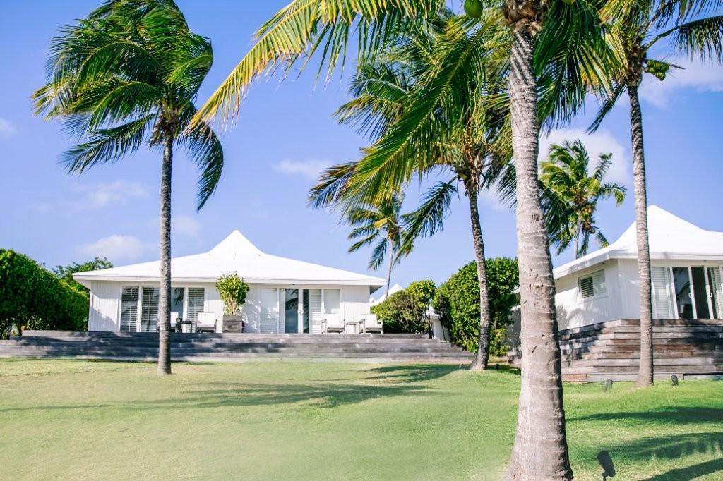 Oceanfront Cove Suite exterior nestled amidst swaying coconut palms