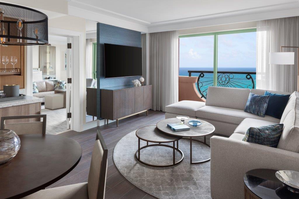 The Royal Regal Suite living salon with custom coastal furnishings