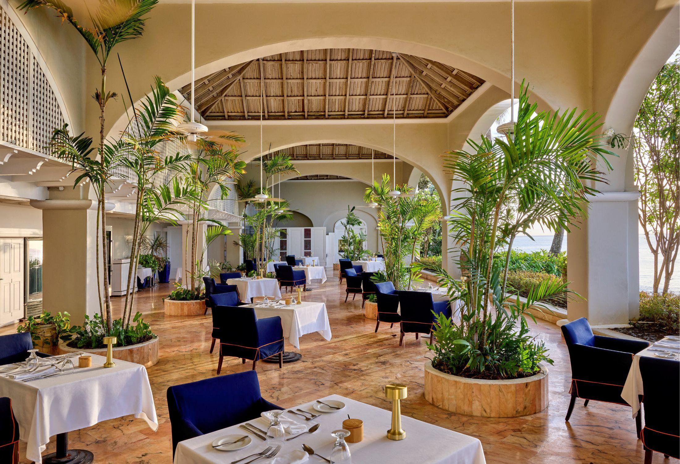 Palm Terrace fine dining restaurant overlooking the Caribbean Sea