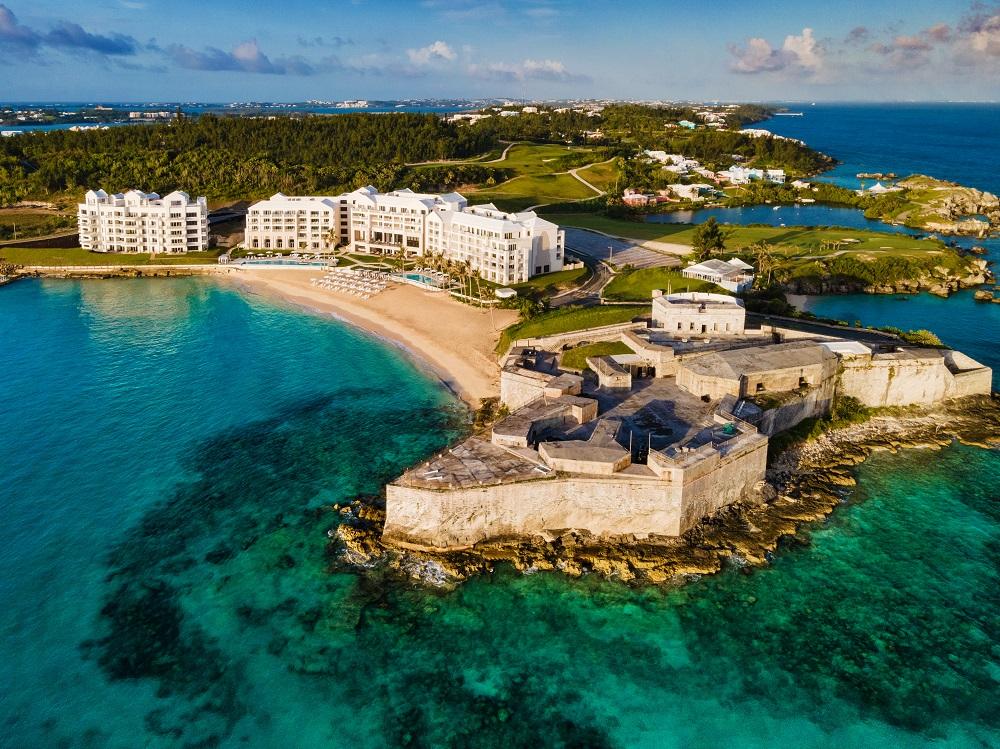The St. Regis Bermuda Resort aerial perspective on St. Catherine's Beach