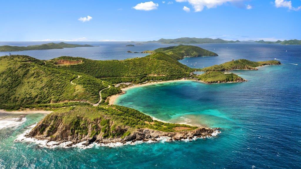 Peter Island Resort aerial view of private island and turquoise waters