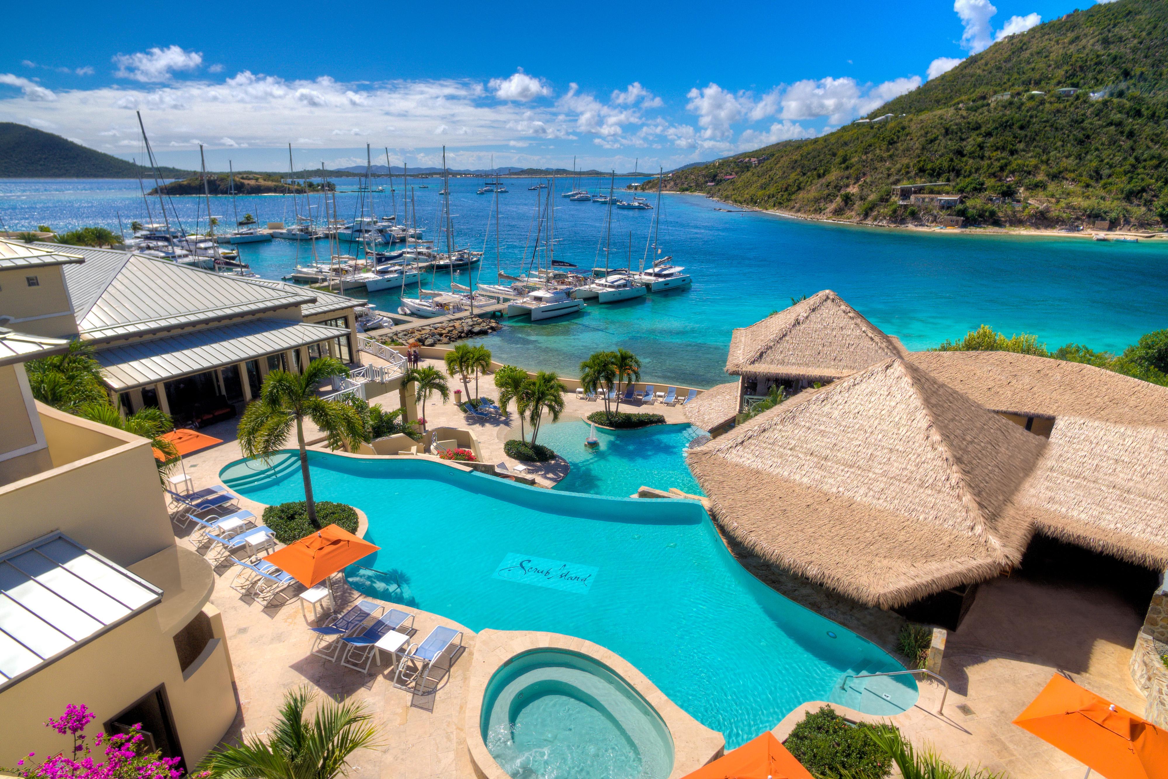 Scrub Island Resort Spa and Marina aerial view and harbor