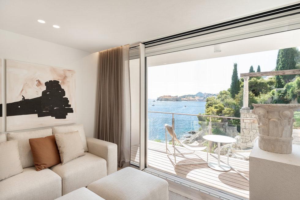Romantiko Suite living salon framing Lokrum Island