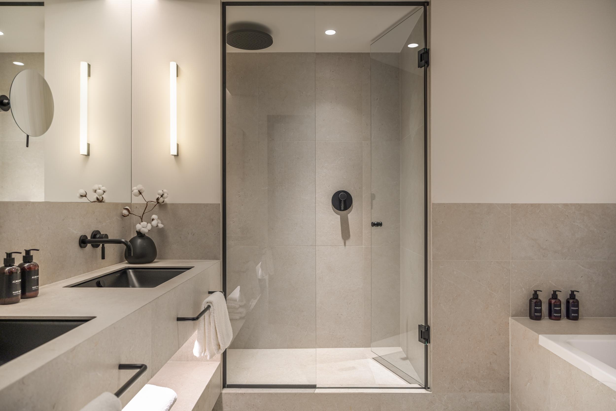 Designer Marble Bathroom with Heated Floors