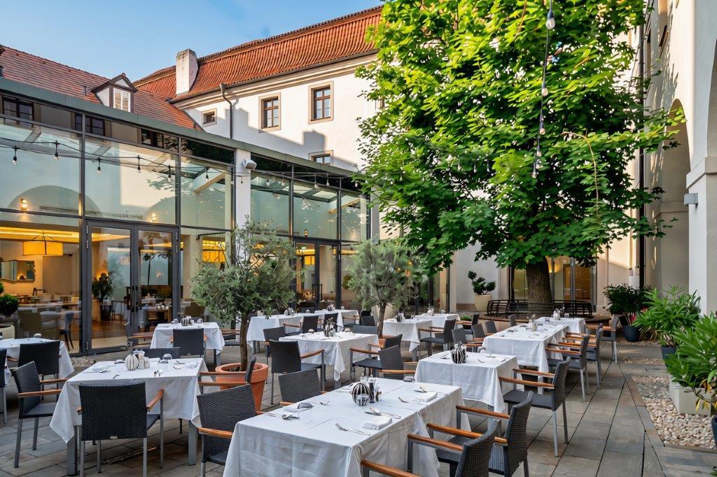 Augustine Restaurant terrace dining in Prague