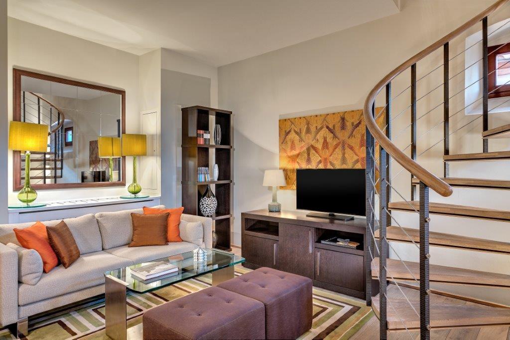 Tower Suite living room overlooking Prague Castle